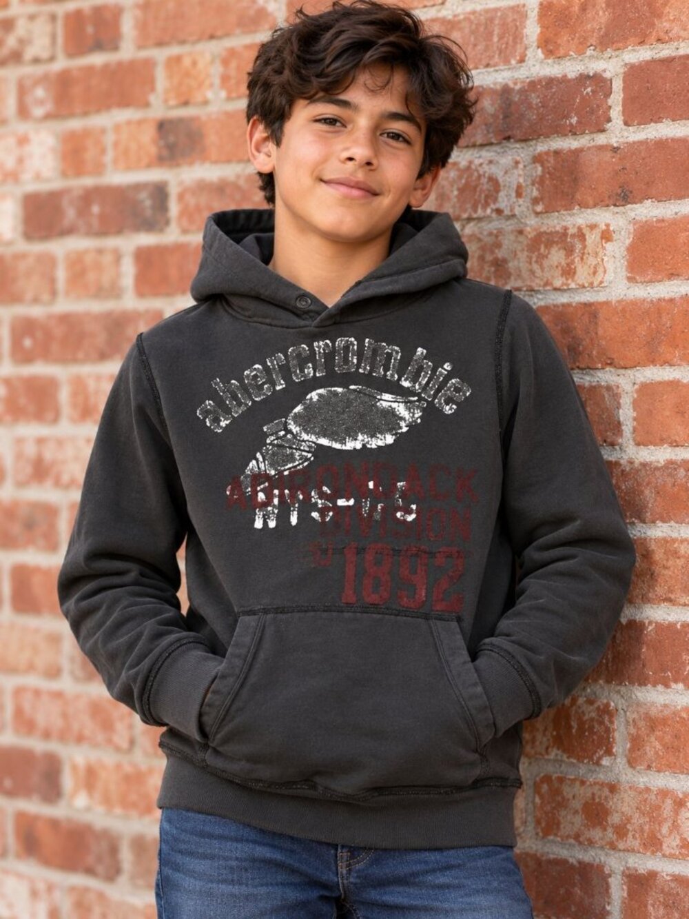 Abercrombie New York Kids Black Hooded Sweatshirt Adirondack 1892 Size Medium